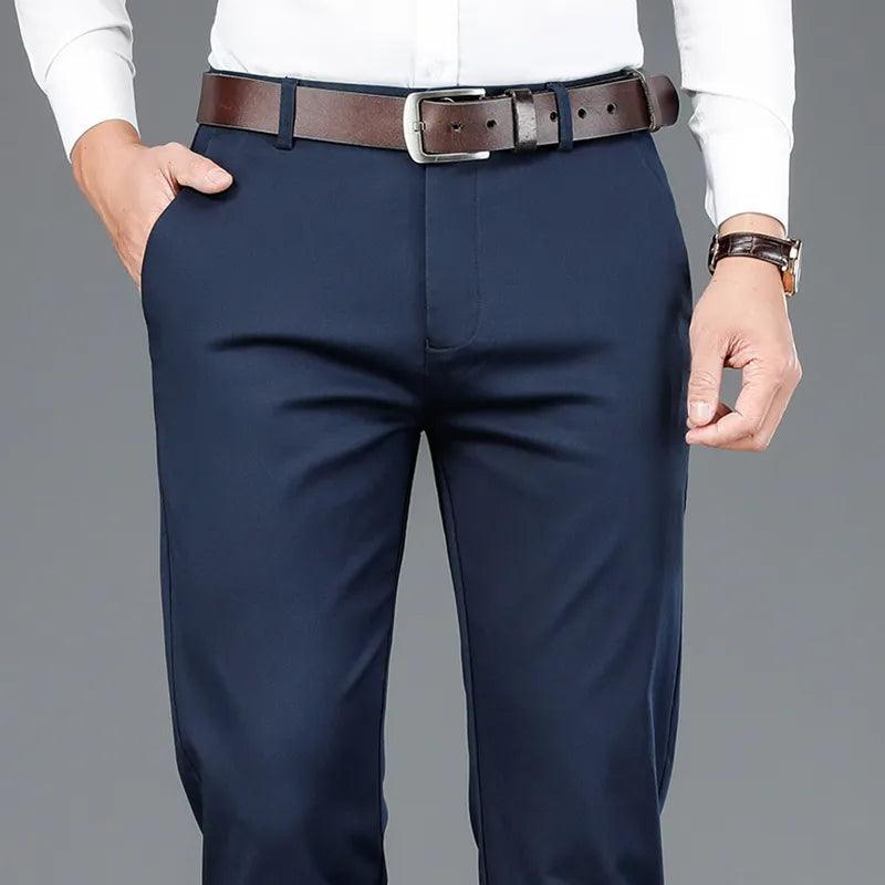 Classic Gentleman Tailor Dress Pants + Leather Dress Belt